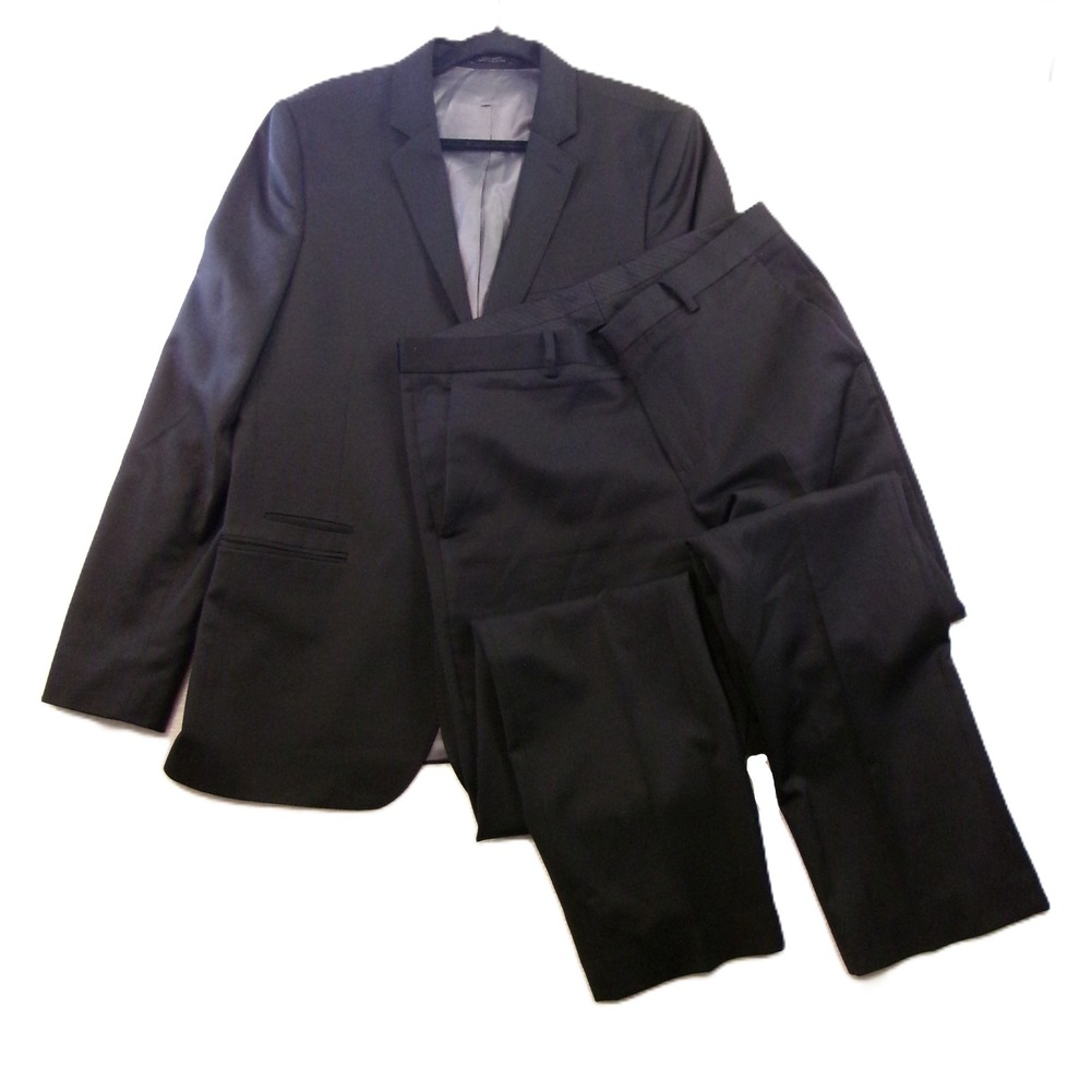 Express Suit Set Mens 40L 34x34 Black Good Fitted Producer Wool Blend 2pc